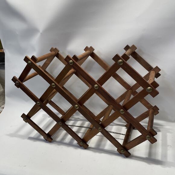 VintageWood & Brass Tack Expanding Wine Rack Table Top 8 Bottle Holder Expands - Picture 6 of 10